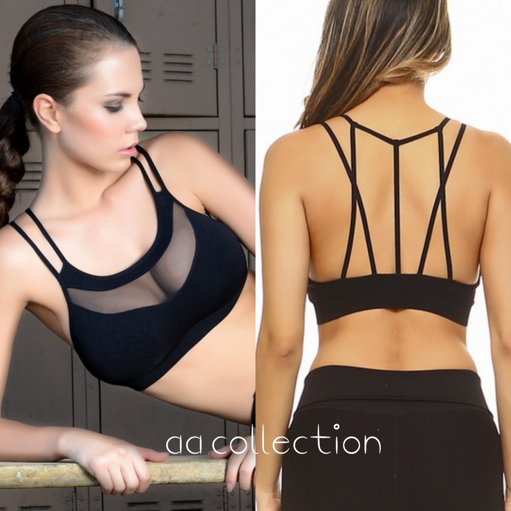 Sports bra activewear mesh strappy cage bralette - Picture 2 of 3